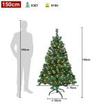 Kunstkerstboom met verlichting, 150 cm, pvc, kunstkerstboom met 180 leds en standaard, kunstkerstdecoratie, groen