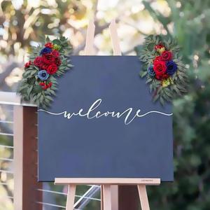 Bruiloftsboogbloemen, bloemenslingers voor bogen, woondecoratie, groene bladeren, kunstbloemenslingerset voor binnen, set van 2 voor recepties, rood blauw