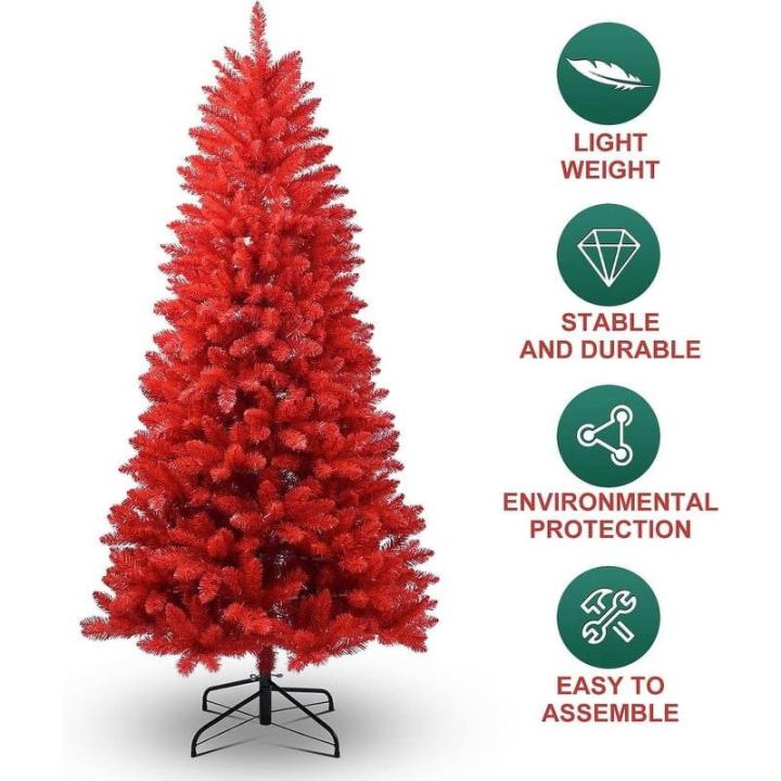 1,5 m roter PVC Künstlicher Weihnachts-Bleistiftbaum, mit 624 Zweigspitzen und Metallklappbarem Ständer, geeignet für Zimmer, Büro, Partydekoration