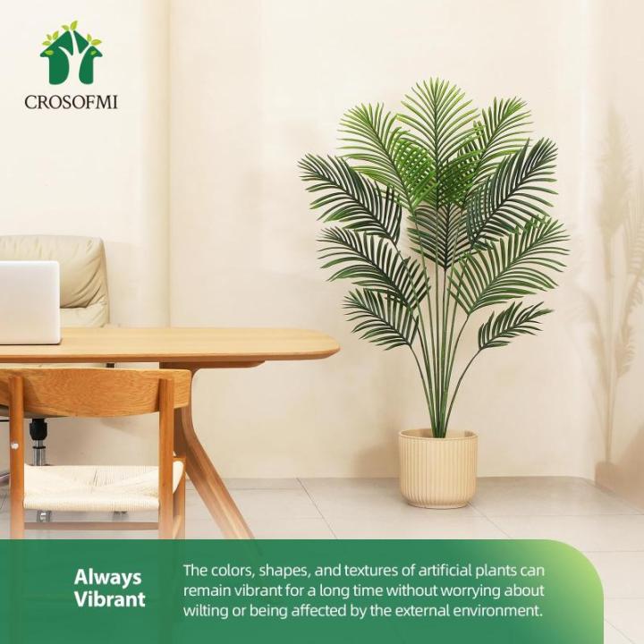 Kunstpflanze Palmen 150 cm Plastik Künstliche Pflanze Groß Areca Palme im Topf Wohnzimmer Balkon Schlafzimmer Grün Deko (2 Pack)