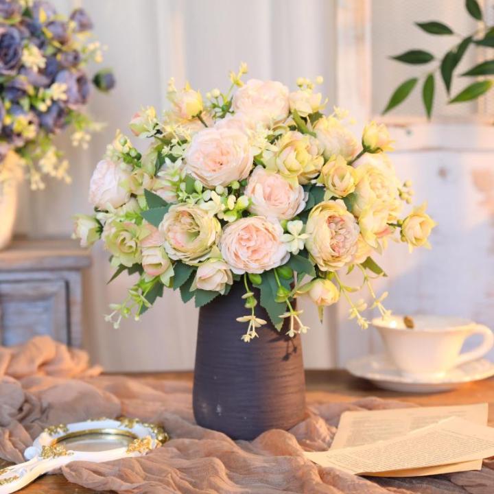 4 Bündel Pfingstrose Künstliche Blumen Weiß Grün Blumen Seidenpfingstrosen Blumensträuße für Hochzeit Partei Tischaufsätze Blumenarrangement Heim Küche Dekor