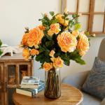 Kunstblumen Künstliches Rosenblumen-Set – lebensechte Kunstblumen in eleganten Vasen für Wohnzimmer-, Hochzeits- und Bürodekoration für jeden Anlass