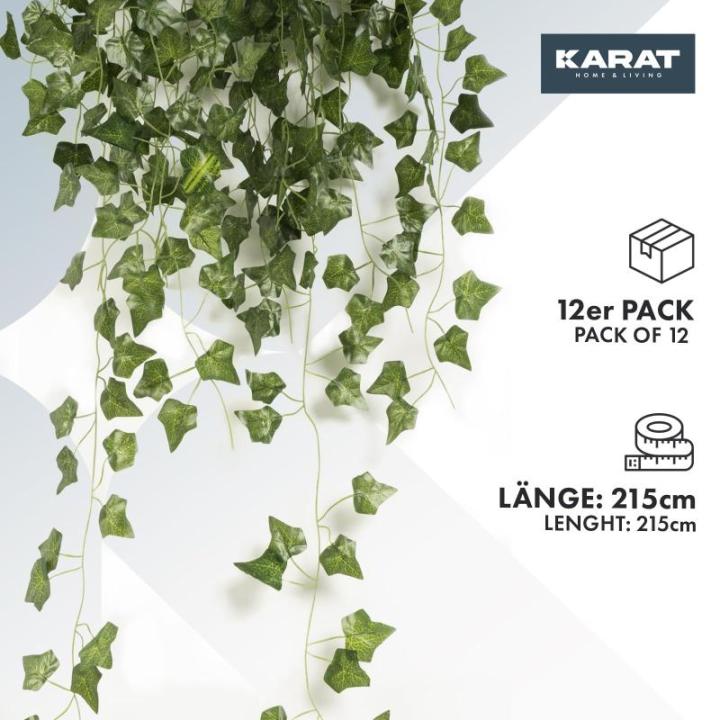 Ivy Kunstplant - 12 stuks klimopslinger in set incl. kabelbinders - lengte elk 2,15 m - kunstplant decoratie voor muur, balkon en tuin
