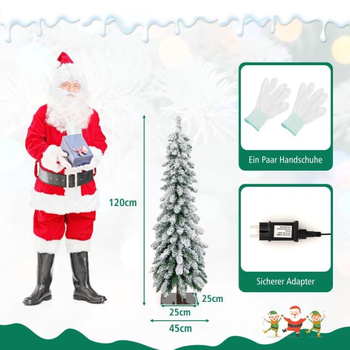 120 cm potlood, kerstboom met sneeuw, leds in warm wit en kleurrijk, 11 lichtmodi, timer, kunstkerstboom met verlichting en metalen standaard, kerstboom voor Kerstmis, wit