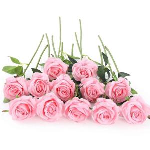 12 stuks Kunstmatige Rozen, 53cm Kunstrozen Enkele Lange Steel , Realistische voor Bruiloftsboeket, Thuis Tuin Woonkamer Hotel Kantoor Decoratie (Rosa)