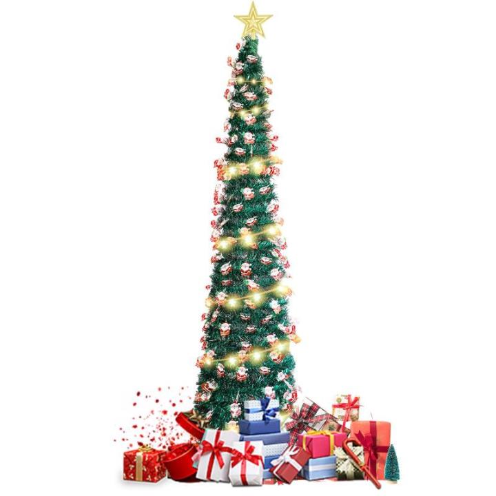 Pop-up spiraalvormige kerstboom, 150 cm, inklapbaar, met 5 m, 50 leds en sterpunt, kunstkerstboom voor thuis, woning, feest (B)