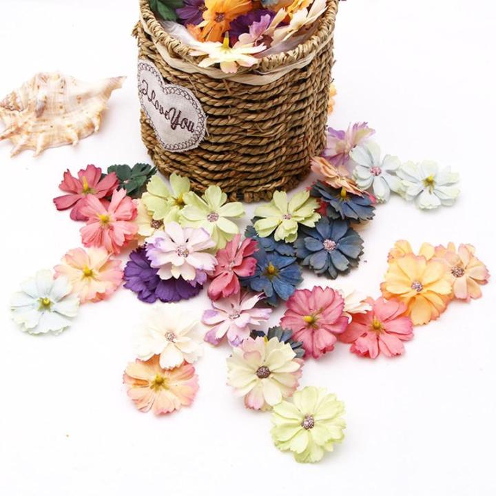 50 stuks bloemen om te knutselen, bloemendecoratie, kleurrijke kunstbloemkoppen, decoratie, zijden bloemen voor knutselen, om te knutselen, klein voor bruiloft,