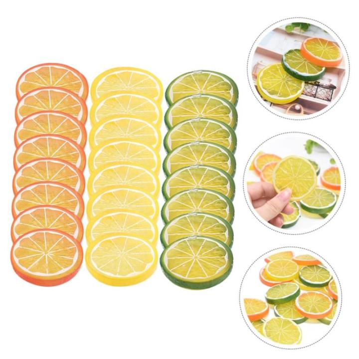 4 Sätze Nachahmung Einer Zitronenscheibe Gefälschte Zitrone Künstliche Zitronen Foto Fälschung Tisch Kalk Simulation Von Zitronenscheiben Zitrone-limetten-Scheibe PVC 24 Stück