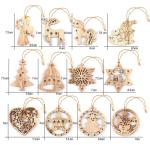 Houten Kerstornamenten, 12-delige Houten Kerstdecoratie Hanger met Houten Hhanger Sneeuwvlok Boomversiering,Kerst Hout,Hangende Houten Kerstboomversiering met Houten Doos