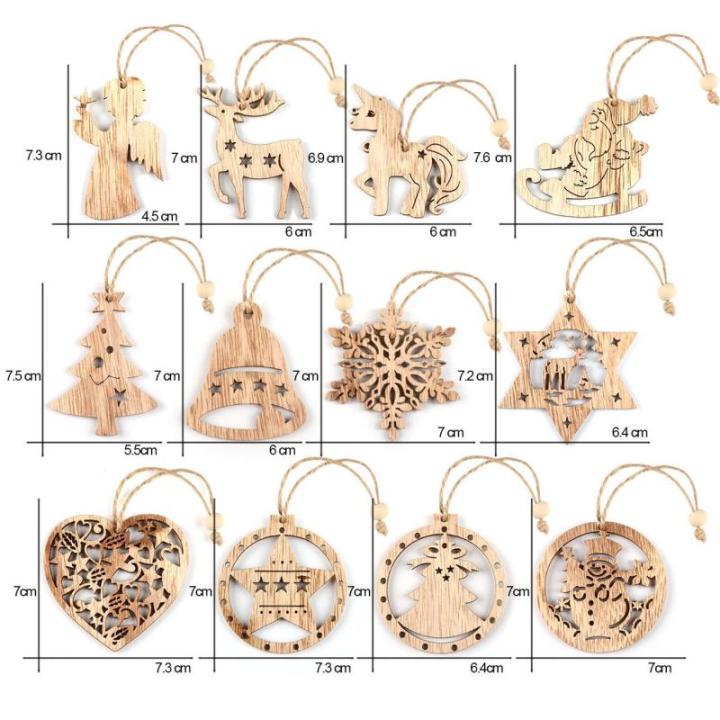 Houten Kerstornamenten, 12-delige Houten Kerstdecoratie Hanger met Houten Hhanger Sneeuwvlok Boomversiering,Kerst Hout,Hangende Houten Kerstboomversiering met Houten Doos