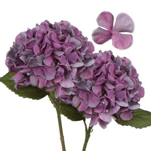 2 stuks hortensia's kunstbloemen, paars, Ø 19 cm, kunstbloemen als echt voor bruidsboeketten, huis, kantoor, hotel, feestdecoratie, middenstukken, bloemstukken