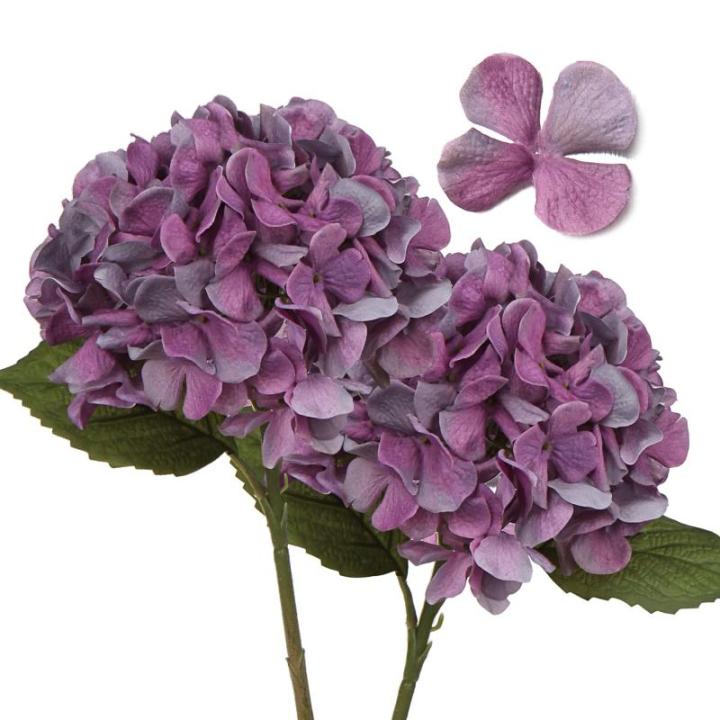 2 stuks hortensia's kunstbloemen, paars, Ø 19 cm, kunstbloemen als echt voor bruidsboeketten, huis, kantoor, hotel, feestdecoratie, middenstukken, bloemstukken