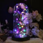 De mooie en het Beest Eeuwige Rose, Galaxy Rose, cadeau voor vriendin, roos in een glazen koepel met ledlicht, cadeau voor mama (paars)
