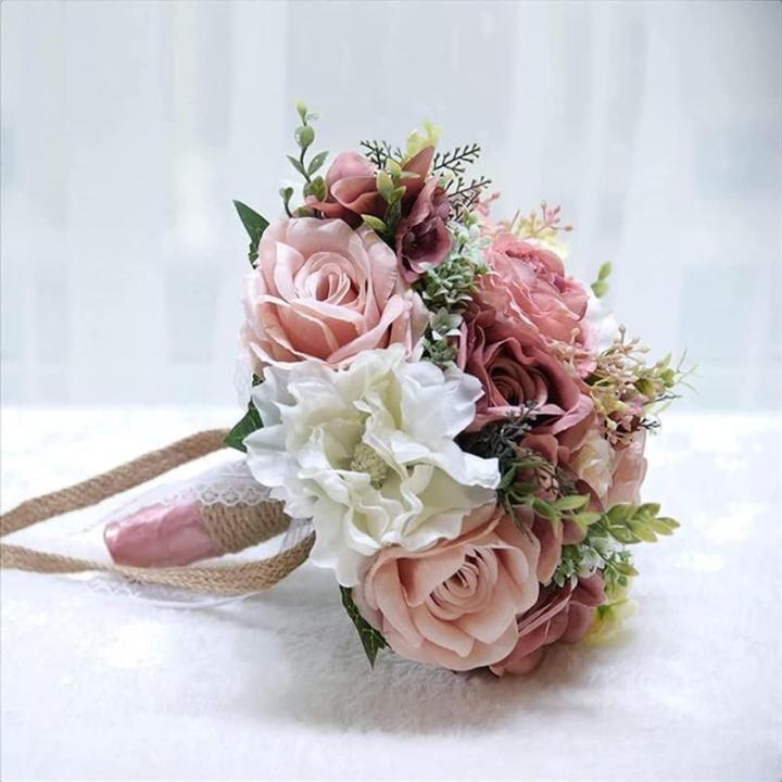 Hochzeitsstrauß for die Braut mit künstlichen Blumen, DIY-Sträuße, romantischer Hochzeitsstrauß, Brautsträuße, künstliche Blumen(Pink)