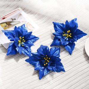 10 Stück Weihnachtsblumen-Weihnachtskränze, Weihnachtsbaum-Party-Dekoration, atemberaubende Blumendekorationen zum Schmücken von Weihnachtsbäumen (blau)