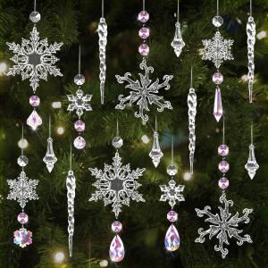 16 stuks kerstdecoratie, sneeuwvlokken, ijspegel, kerstboomversiering, kristallen decoraties, kerstboomversiering, sneeuwvlokken, decoratie, acryl, kerstboomdecoratieset