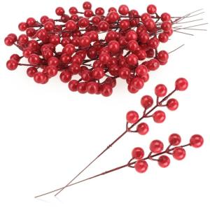 25 x decoratieve takken, decoratieve kleine takken met bessen, decoratieve takken als tafeldecoratie, knutselaccessoires voor doe-het-zelfwerkzaamheden (25 stuks, enkele rode besse