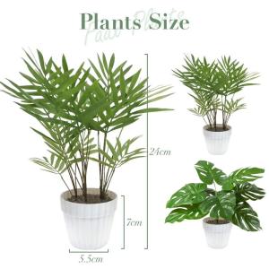 Set van 2 , zoals echt in witte bloempot, Monstera en Areca kunstpalm (25 cm), kunstplant voor decoratie woonkamer, decoratie slaapkamer, badkamerdecoratie,