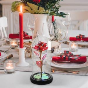 Rozencadeaus voor vrouwen, moeders, vrouwen, kleurrijke kunstroos, cadeau voor vrouwen, voor altijd in glazen koepel voor verjaardag, Kerstmis, Moederdag, decoraties (rood)