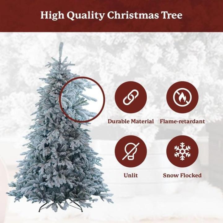 Gevlokte kerstboom met verlichting en gemengde punten van PE en pvc, opvouwbare metalen standaard, hoogwaardige kunstkerstboom met scharnier voor thuis, kantoor, winkel,
