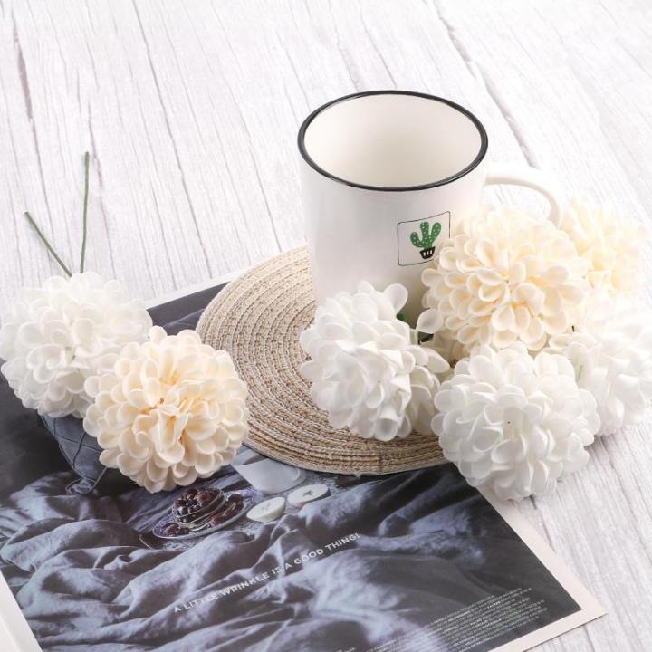 , 20 stuks dahlia-bloemen met bladeren en stelen, doe-het-zelf crème dahlia schuim bloem voor bruiloft boeketten bloemen centerpieces arrangementen feesttafels woondecoratie
