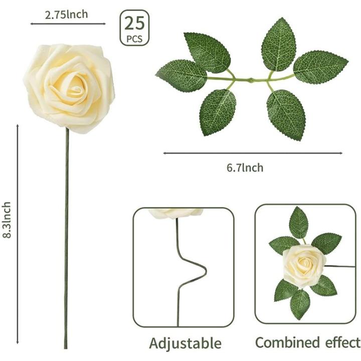 25 stks Echt uitziende Nep Rose Hoofd, Faux Bloemen Realfor DIY Bruiloft Boeketten Centerpieces Arrangementen Party Home Decorations, Beige