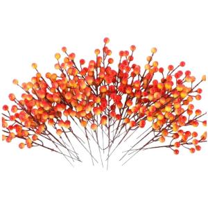 40pcs Berry -Stängel, 8,7 lebensechte orangefarbene Herbstpicks, Schaum- und Kunststoffkünstlungsbeerenstängel für Kränze, Geschenkboxen, DIY -Herbst -Blumenstiele Künstliche