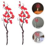 2st Simulation Pflaumenblüte Rosenstrauß Blumenvase Dekoration Einmachgläser Künstlicher Blumenstrauss Blumenstrauß Vasenfüllungsdekore Künstliche Pflaumenblüten-Picks Rot 