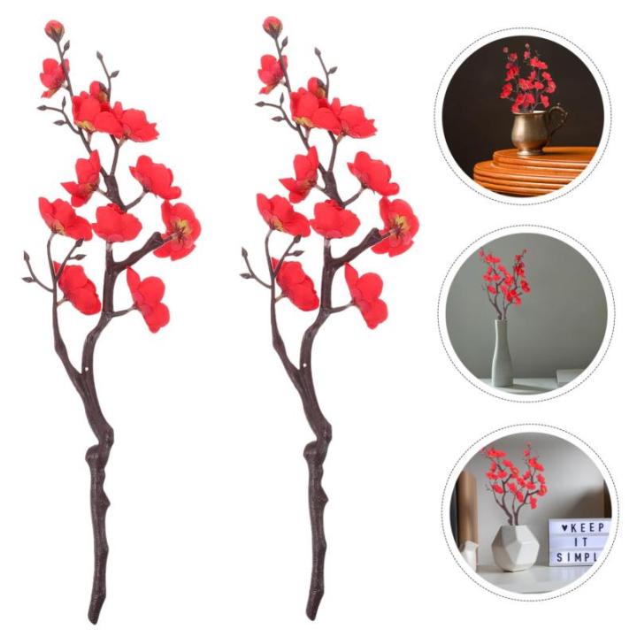 2st Simulation Pflaumenblüte Rosenstrauß Blumenvase Dekoration Einmachgläser Künstlicher Blumenstrauss Blumenstrauß Vasenfüllungsdekore Künstliche Pflaumenblüten-Picks Rot 