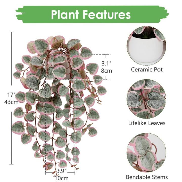 als echt, hangende , 43 cm, decoratieve planten, kunstplant in pot, hangende eucalyptus, plastic planten voor slaapkamer, woonkamer, kantoor, decoratie, roze