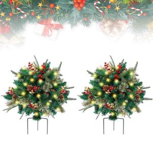 Weihnachts-Pflanzgefäß, künstliche Weihnachtsblumen für den Außenbereich, Urlaubs-Pflanzgefäßfüller, Urlaubs-Pflanzgefäß-Dekorationen, Urlaubs-Pflanzgefäß mit Lichtern,