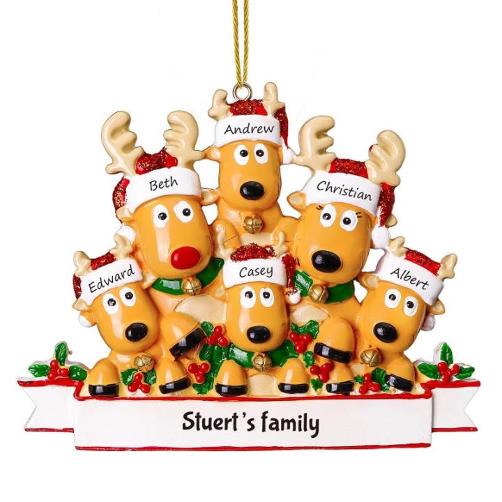Gepersonaliseerde kersthangers met 2/3/4/5/6/7/8 familienamen - 2023 kunsthars kerstboomversiering gepersonaliseerde familie, partners en vrienden 6