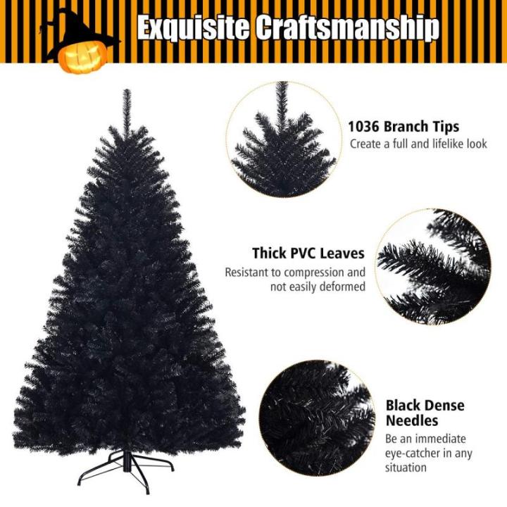 Kunstkerstboom, 180 cm, zwart, kerstboom met 1036 takpunten en metalen standaard, dennenboom voor thuis, kantoor, school, winkels
