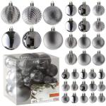 zilveren kerstbalornamenten voor kerstversiering - 36 stuks kerstboom onbreekbare ornamenten met ophanglus voor vakantie- en feestdecoratie (combo van 6 stijlen in 3 maten)