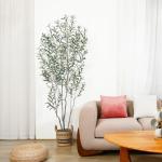 Kunstolijfboom, 210 cm, kunstplant olijfboom met natuurlijke houten stam en levensechte vruchten voor thuis- en kantoordecoratie, grote voor binnen, 1 verpakking