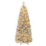 Kunstkerstboom met verlichting, 180 cm, pop-up dennenboom met 170 warmwitte ledlampen en 517 takuiteinden, gevlokte kerstboom, kunstboom voor thuis, bedrijf en kantoor