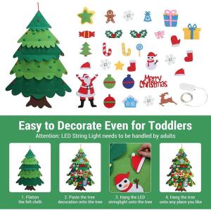 Vilten kerstboom van vilt, vilt, kerstboom voor kinderen, 3,28 ft viltboom om te versieren, doe-het-zelf vilten kerstboom met 32 ornamenten, kerst, decoratie voor muren, ramen en d