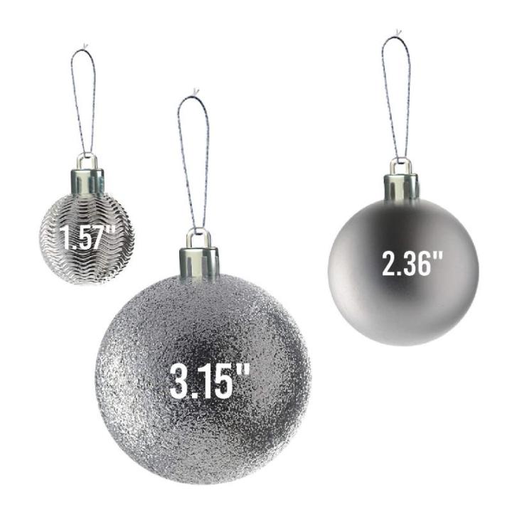 zilveren kerstbalornamenten voor kerstversiering - 36 stuks kerstboom onbreekbare ornamenten met ophanglus voor vakantie- en feestdecoratie (combo van 6 stijlen in 3 maten)