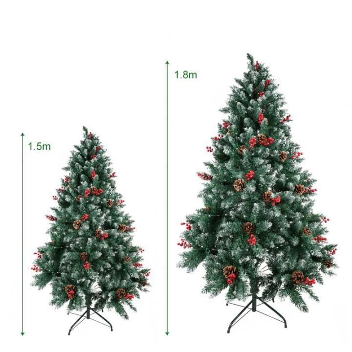 Kerstboom van 1,8 m met verlichting, dennenappels en bessen, PVC kunstkerstboom met sneeuw stroomde tips, kerstdecoratie kerst voor binnen en buiten