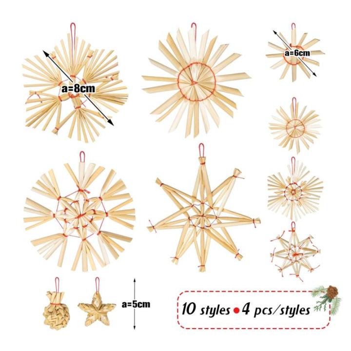 40 stuks strosterren hangers, grote strosterren, kerstboomversiering, stroornamenten, kerstboom, top, ster, vakantie, hanger voor Kerstmis, thuis, feestdecoratie