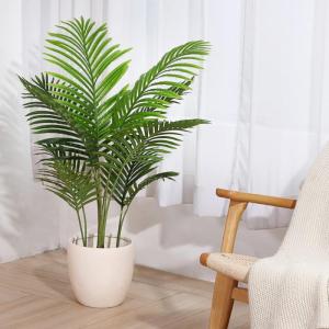 Künstliche Areca Palme 110 cm Fake Palm Tree 10 Stämme Faux Tree für Indoor Outdoor Modern Decor Feaux Dypsis Lutescens Pflanzen im Topf für Home Office (1 Stück)