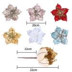 6 stuks kerstbloemen, glitterbloemen, kerstdecoratie, kerstboomversiering voor kerstboom, kerstkrans, bruiloft, tuin, Nieuwjaar, blauw, 6 stuks