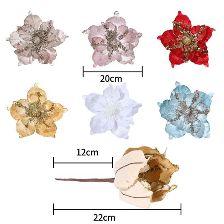 6 stuks kerstbloemen, glitterbloemen, kerstdecoratie, kerstboomversiering voor kerstboom, kerstkrans, bruiloft, tuin, Nieuwjaar, blauw, 6 stuks