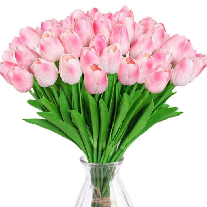 15 stuks kunsttulpen, kunsttulpen van latex, realistisch boeket van tulpen voor doe-het-zelf boeketten, bruiloft, woondecoratie (sakura)
