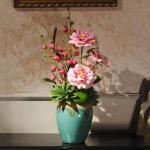 Kunstblumen Künstliche Blumen für den Innenbereich, künstliche Orchidee, Camelchang Verkündigung, Pflaume, Teeblumen-Set, Seidenblume mit Keramikvase für jeden Anlass