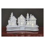 DCWW21 Lichtgevend kerstdorp van hout, 6 leds, warm wit licht, kerstdecoratie, winterdorp op batterijen (2 x AA), IP20 binnen, 6/18 uur timerfunctie, levensduur 10.000 uur