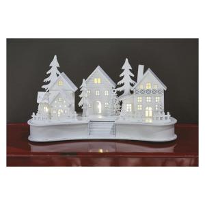 DCWW21 Lichtgevend kerstdorp van hout, 6 leds, warm wit licht, kerstdecoratie, winterdorp op batterijen (2 x AA), IP20 binnen, 6/18 uur timerfunctie, levensduur 10.000 uur