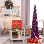 Kunstkerstboom met standaard, 1,5 m, opvouwbare pop-up kerstboom met pailletten voor Kerstmis, feestbenodigdheden, huisdecoratie, dieppaars