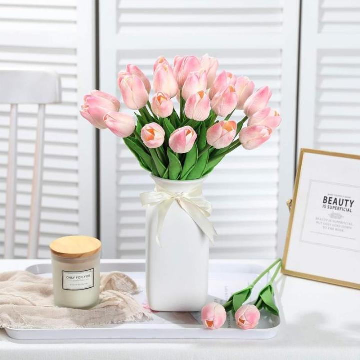 15 stuks kunsttulpen, kunsttulpen van latex, realistisch boeket van tulpen voor doe-het-zelf boeketten, bruiloft, woondecoratie (sakura)