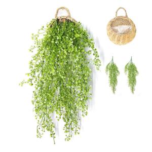 Kunstplant hangende met houten mand, hangende plant kunstmatige klimop 107 cm voor kantoor, keuken, tuin, party wanddecoratie (witte wilgen